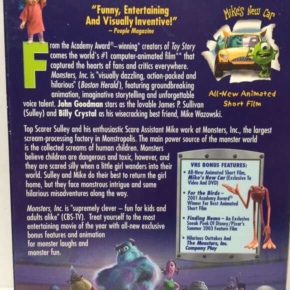 Vtg VHS Disney Pixar Monsters, Inc. Slip Sleeve Rare Hollywood Video Blue Shell - Picture 10 of 12